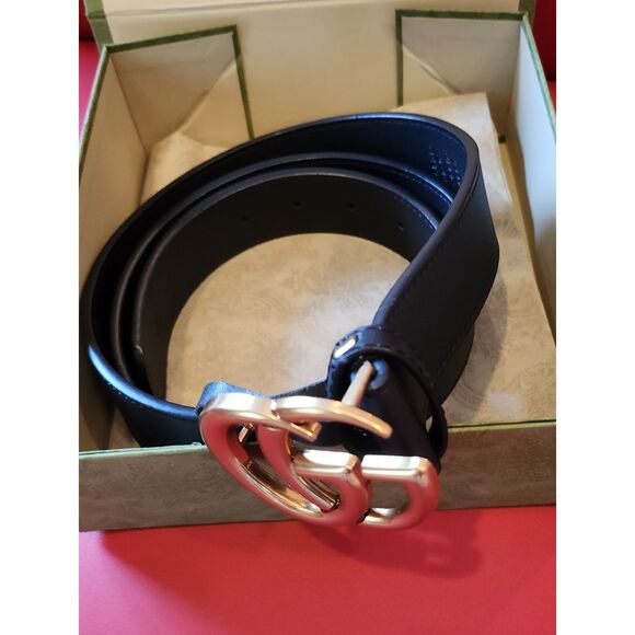 Gucci Black Leather Belt with Gold Double G Buckle main image 7